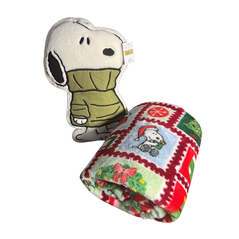 Peanuts Snoopy Winter Holiday Plush Pillow & Throw Blanket Oversized GIFT NEW